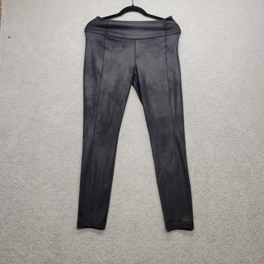 Athleta Womens M Black Faux Leather Coated Leggings High Rise Skinny Stretch